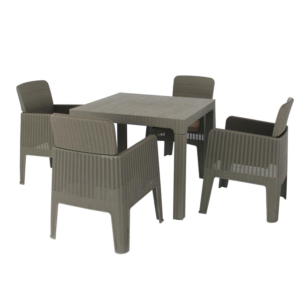 LUCCA 5 Piece Dining Set, Grey with Beige Cushions
