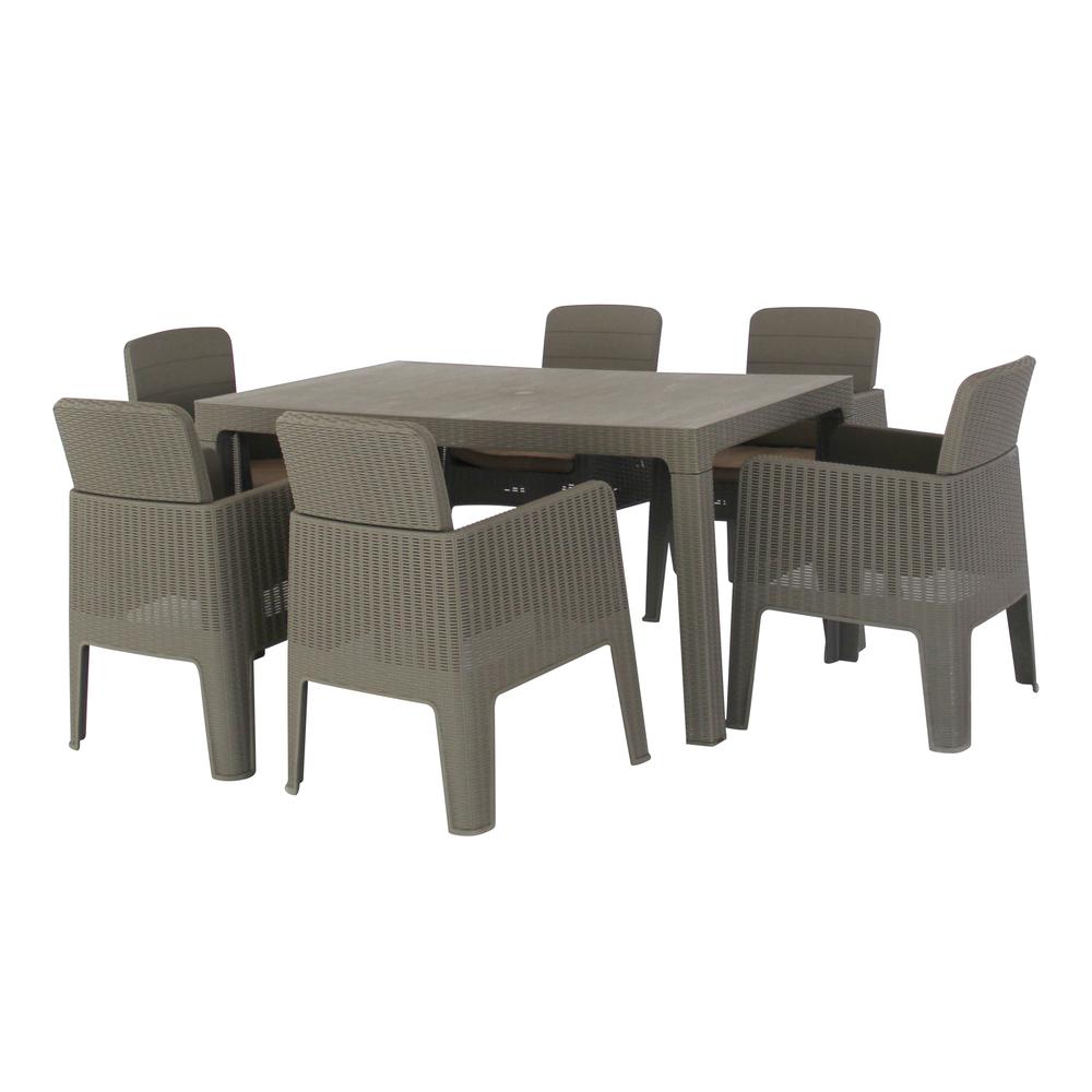 LUCCA 7 Piece Dining Set, Grey with Beige Cushions