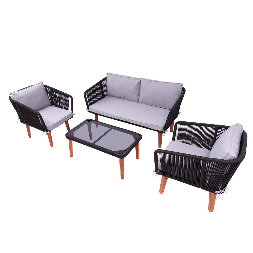 FASSANO 4 Piece Rope Woven Patio Set with Cushions