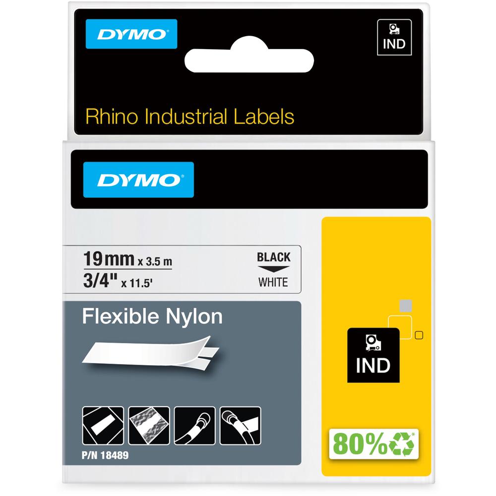 Dymo Rhino Flexible Nylon Labels - 3/4" x 11 1/2 ft Length - Rectangle - Thermal Transfer - White, Black - Nylon - 1 Each - Temp