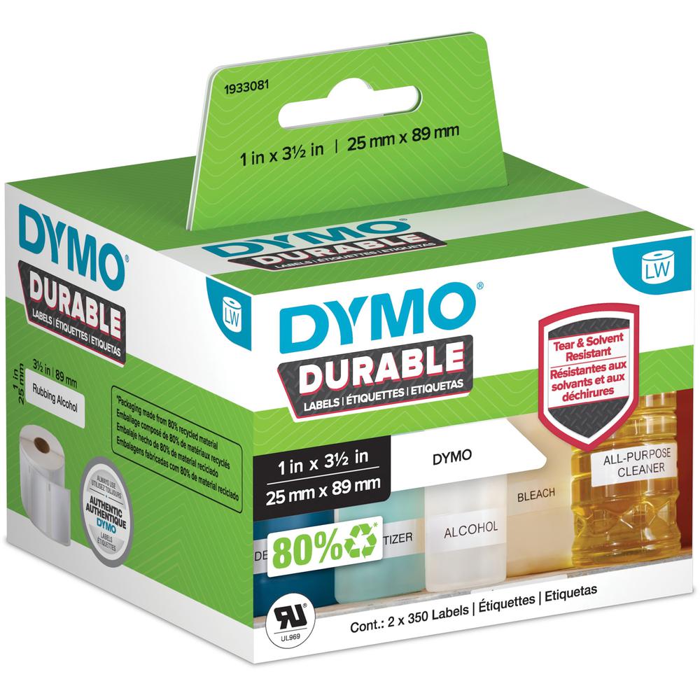 Dymo LabelWriter ID Label - 63/64" Width x 3 1/2" Length - Rectangle - White - Polypropylene - 700 / Roll - 700 Total Label(s) -