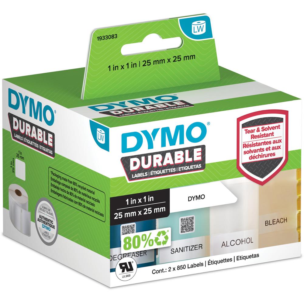 Dymo Multipurpose Label - 63/64" x 63/64" Length - Square - Direct Thermal - White - Polypropylene - 1700 / Roll - 1 Each