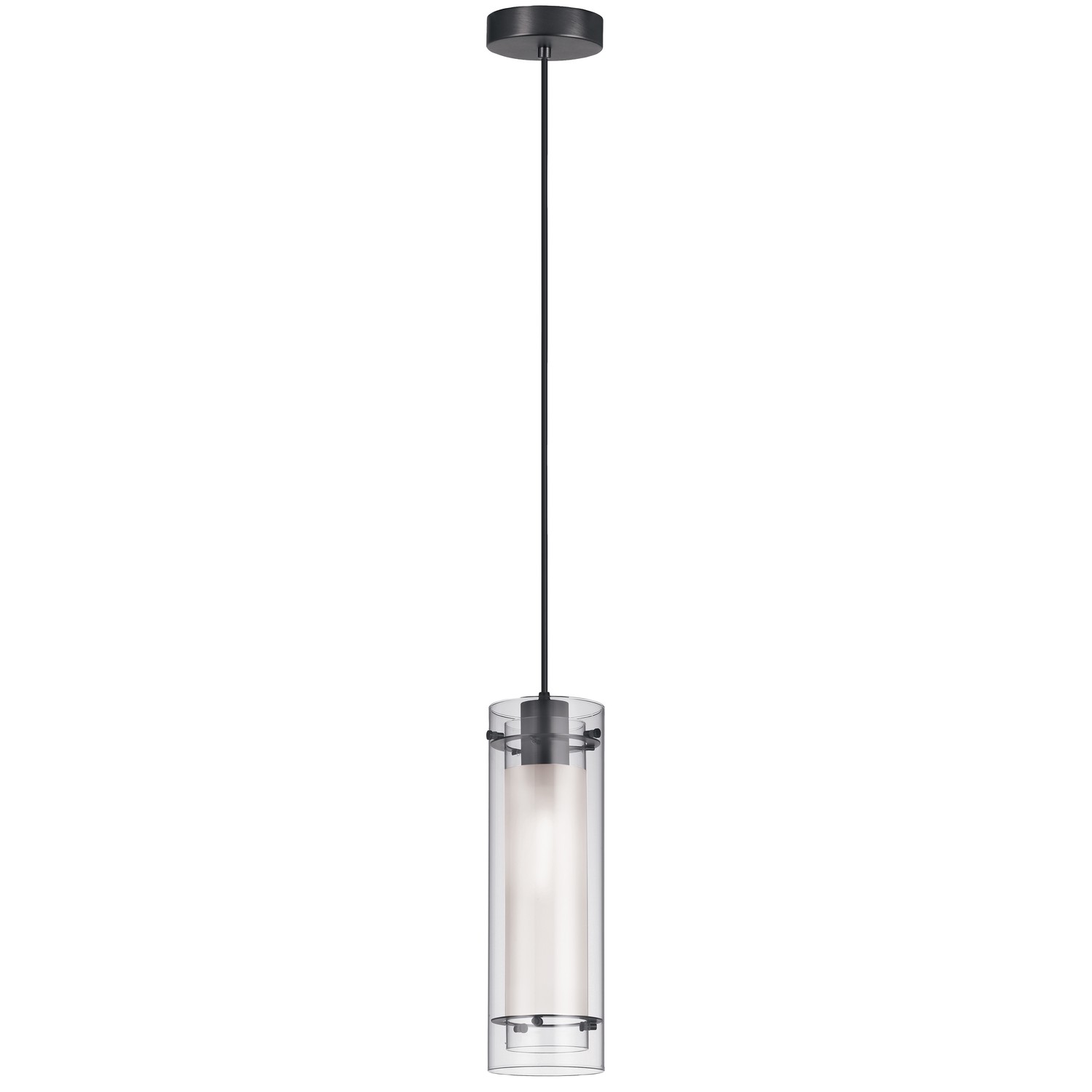 1 Light Incandescent Pendant, Matte Black with Clear / Frosted Glass