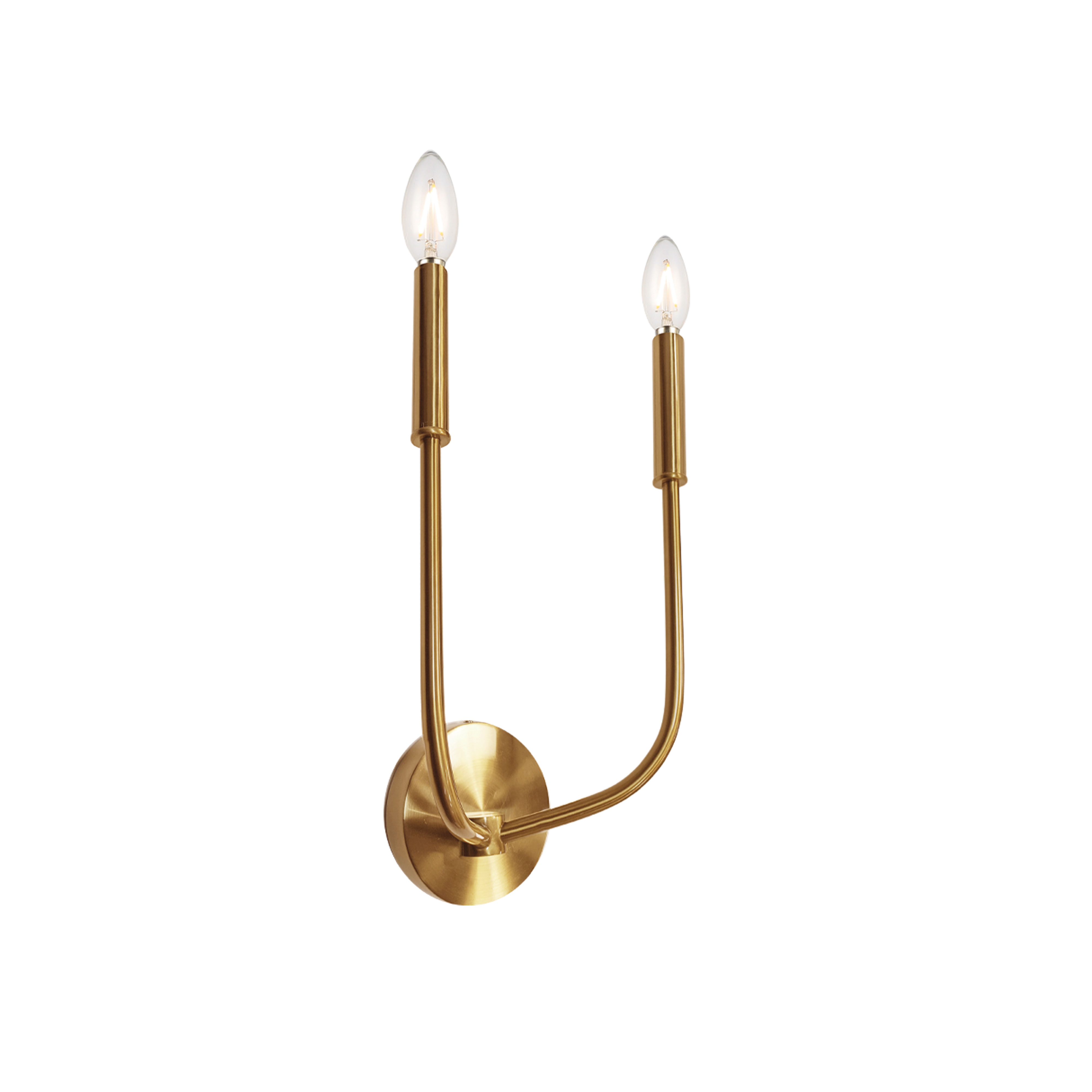 2 Light Incandescent Wall Sconce, Aged Brass