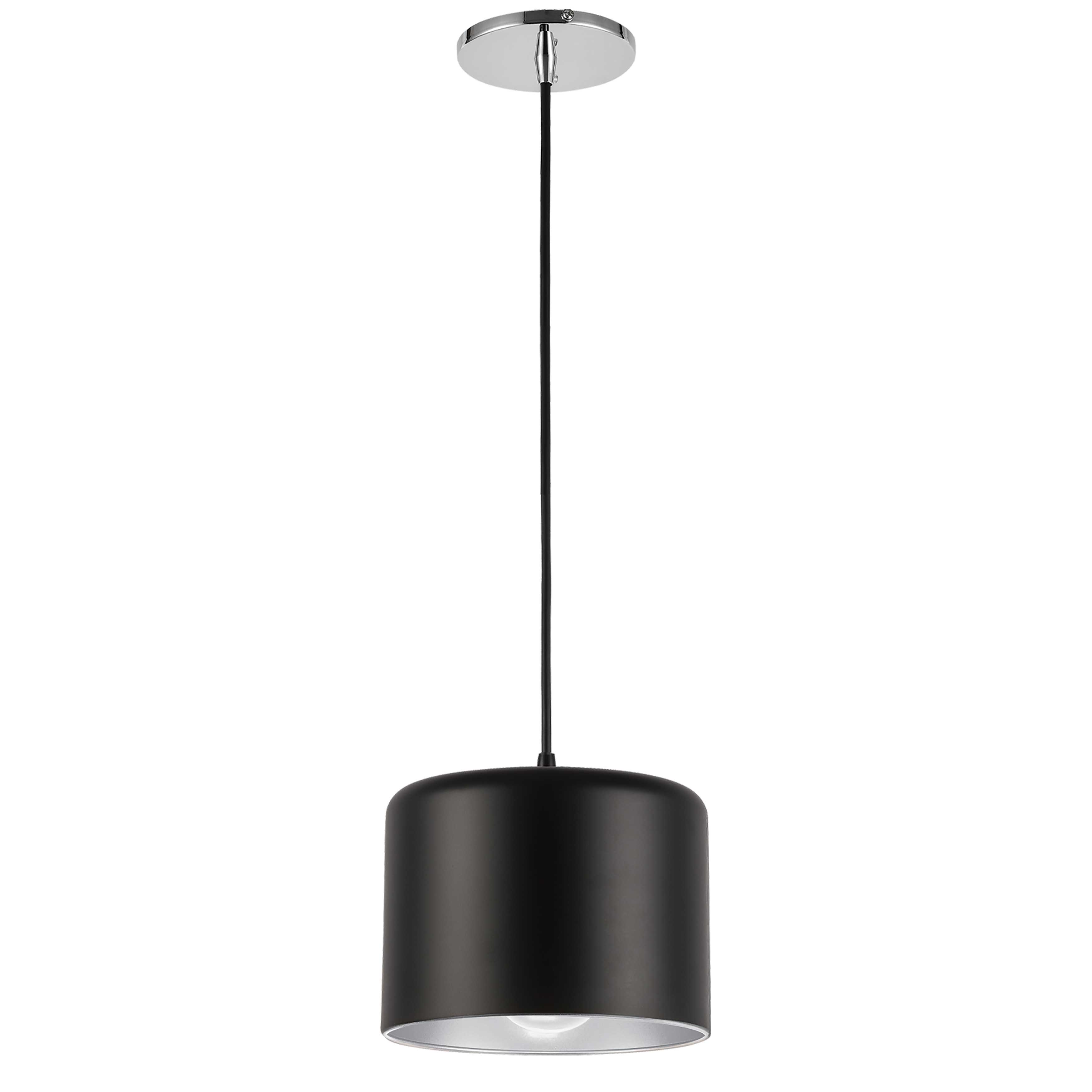 1 Light Incandescent Pendant, Polished Chrome with Matte Black & Silver Shade