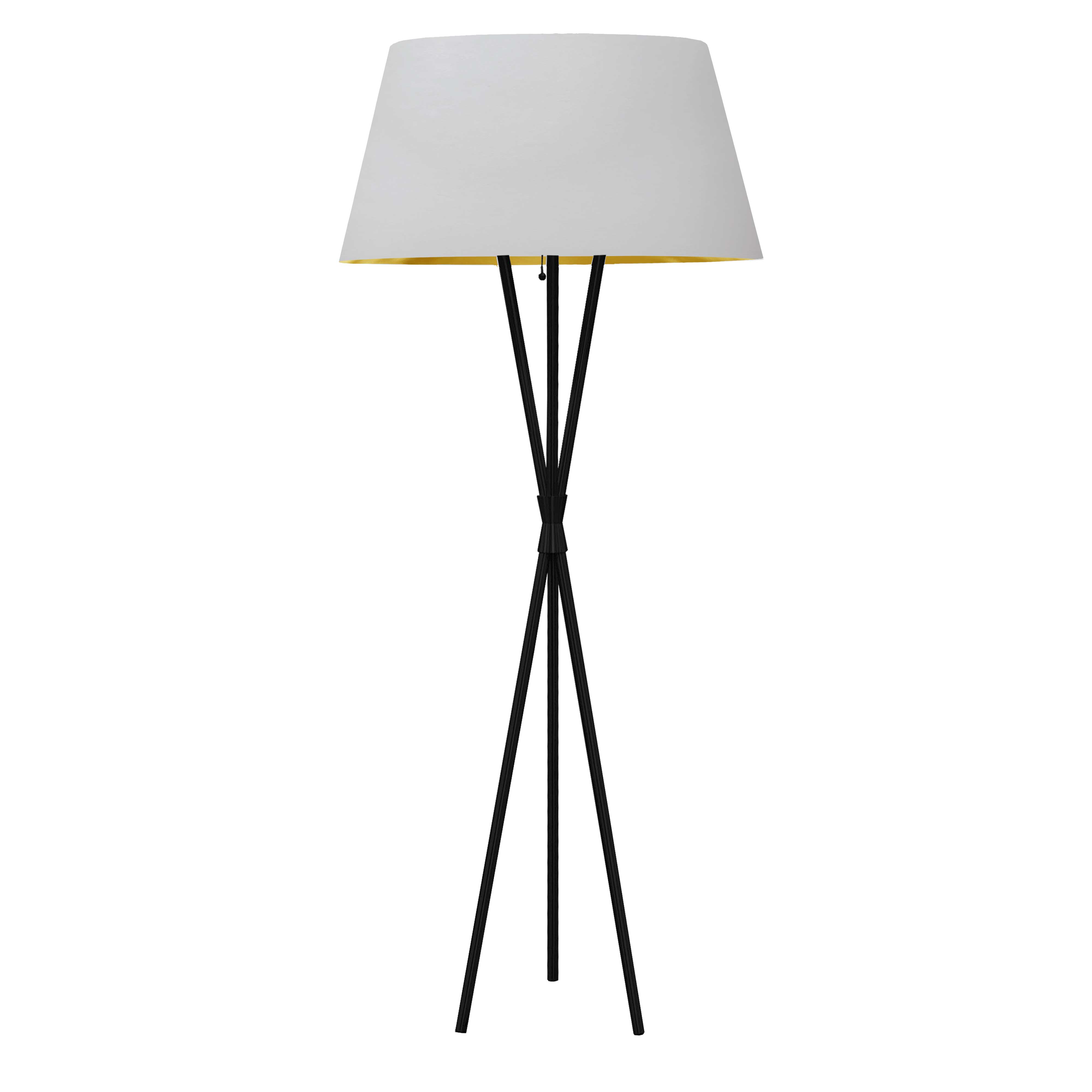1 Light 3 Legged Matte Black Floor Lamp, with White/Gold Shade