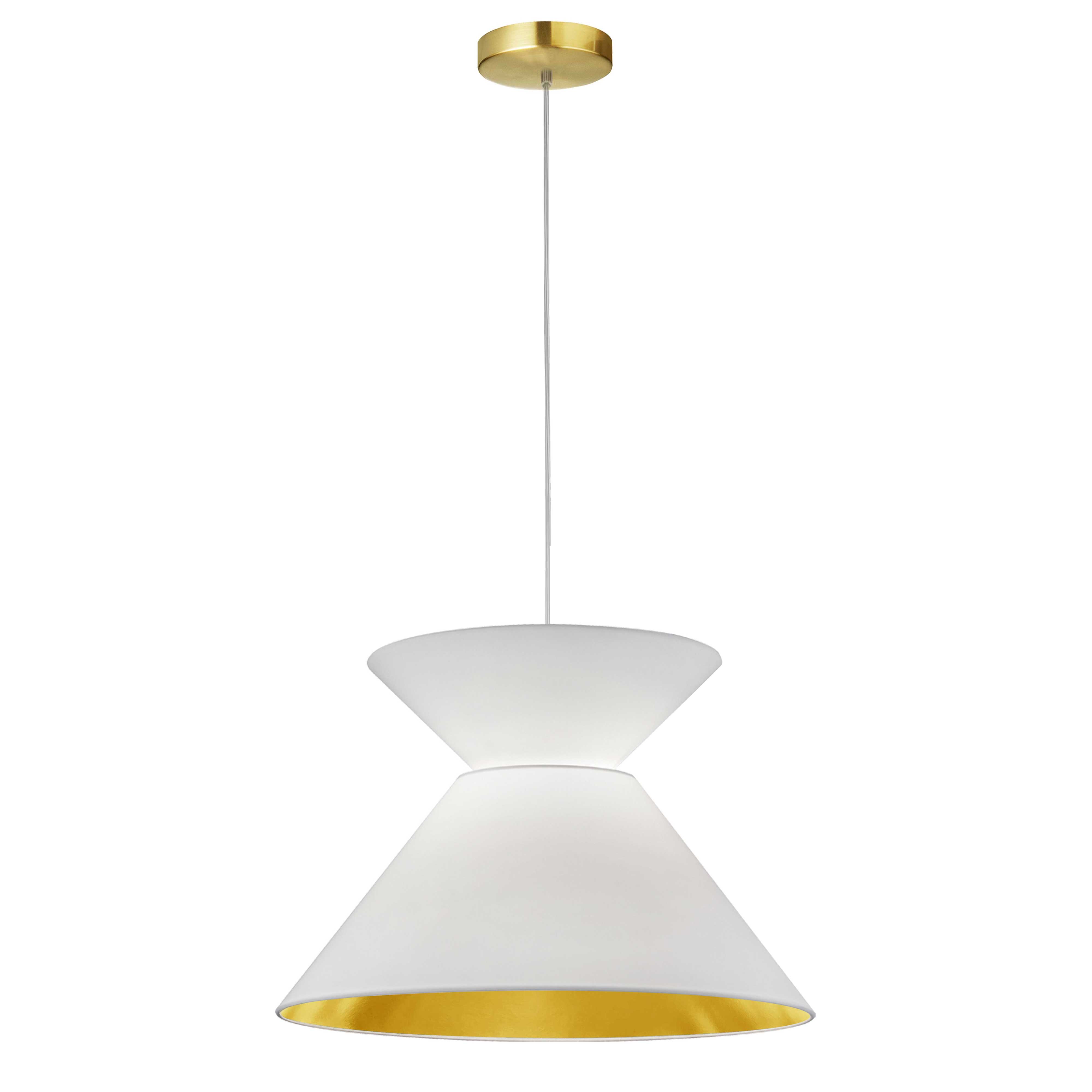1 Light Patricia Pendant, Aged Brass with White/Gold Shade