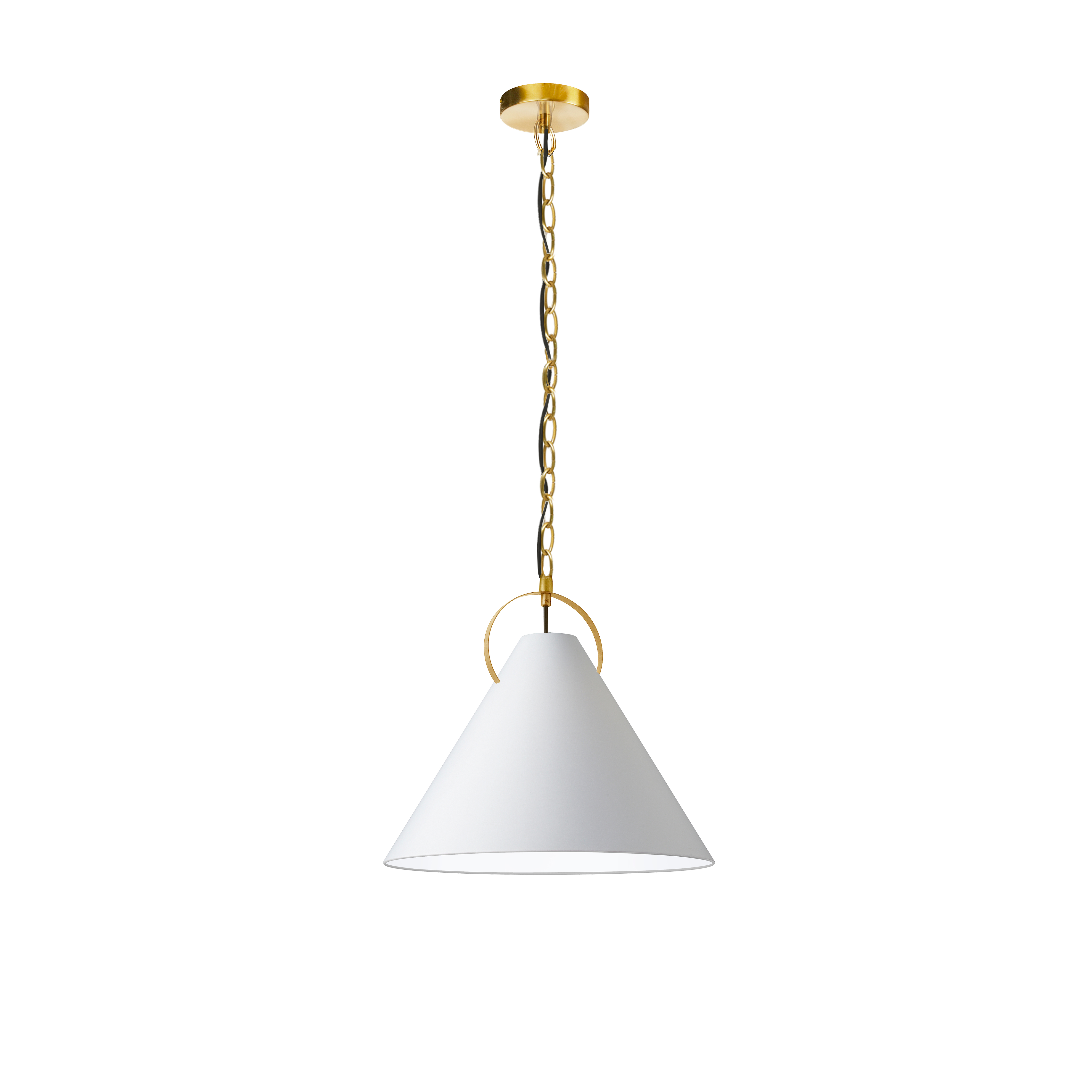1 Light Incandescent Pendant, Aged Brass with White Shade