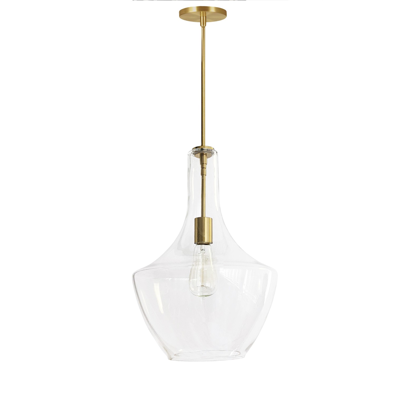 1 Light Incandescent Pendant, Aged Brass with Clear Glass
