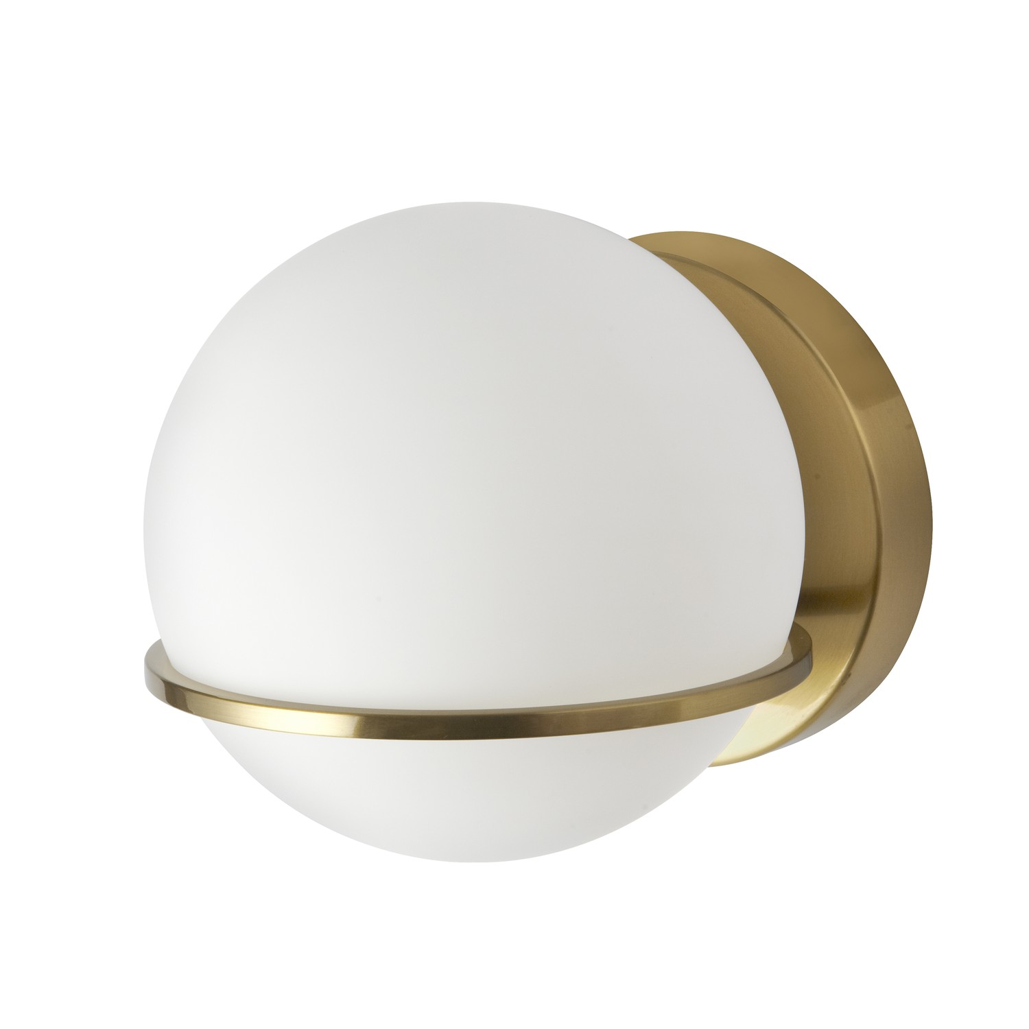 1 Light Halogen Wall Sconce, Aged Brass with White Opal Glass