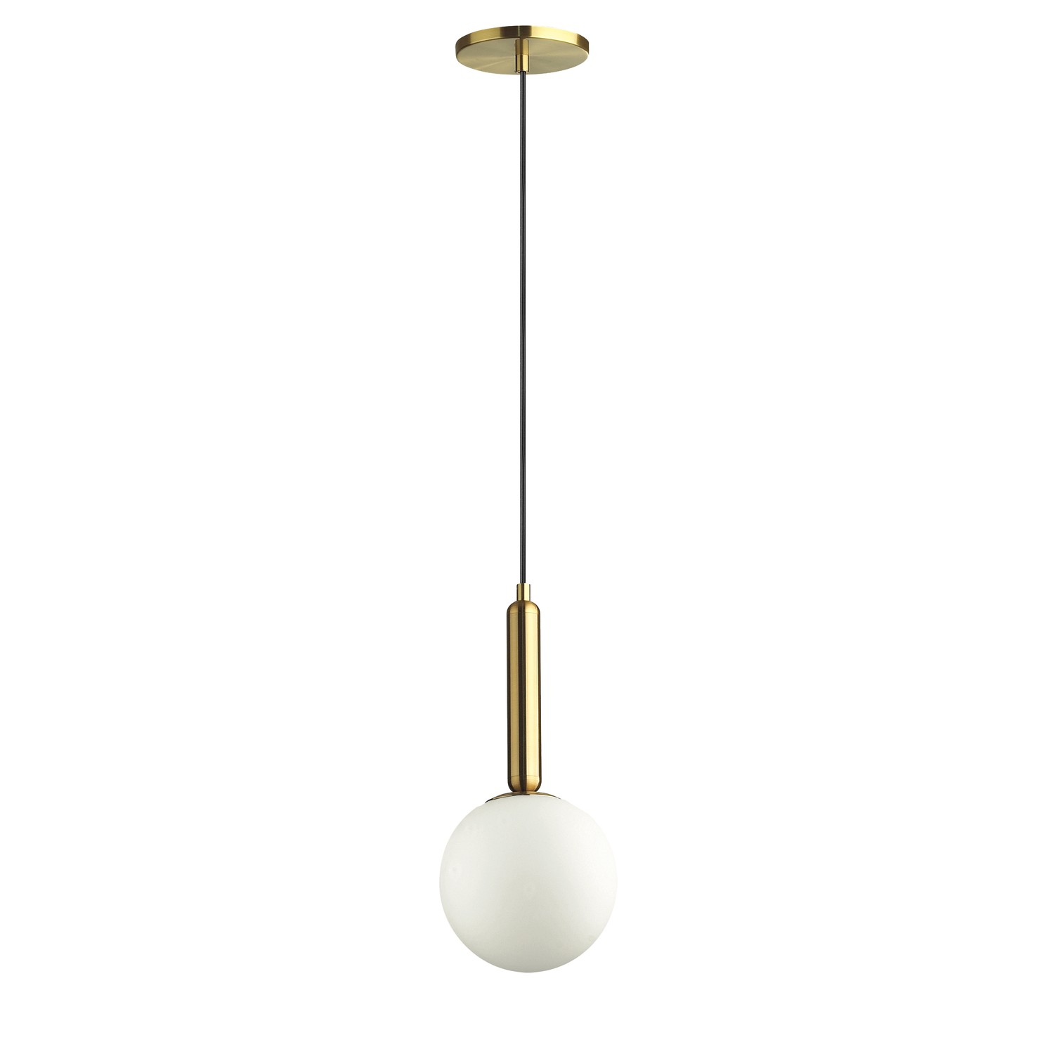 1 Light Incandescent Pendant, Aged Brass with White Glass