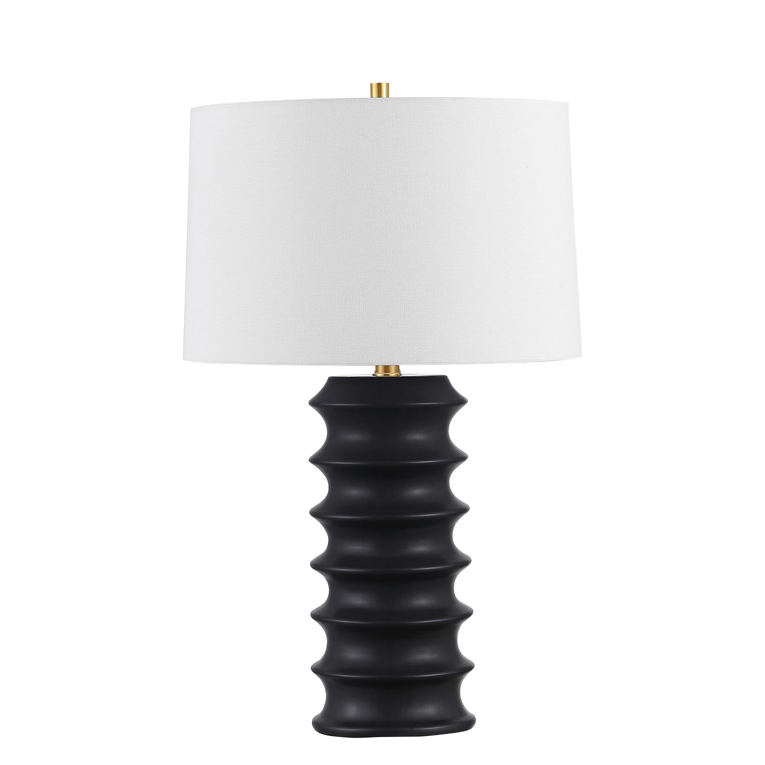 1 Light Incandescent Table Lamp, Matte Black with White Shade