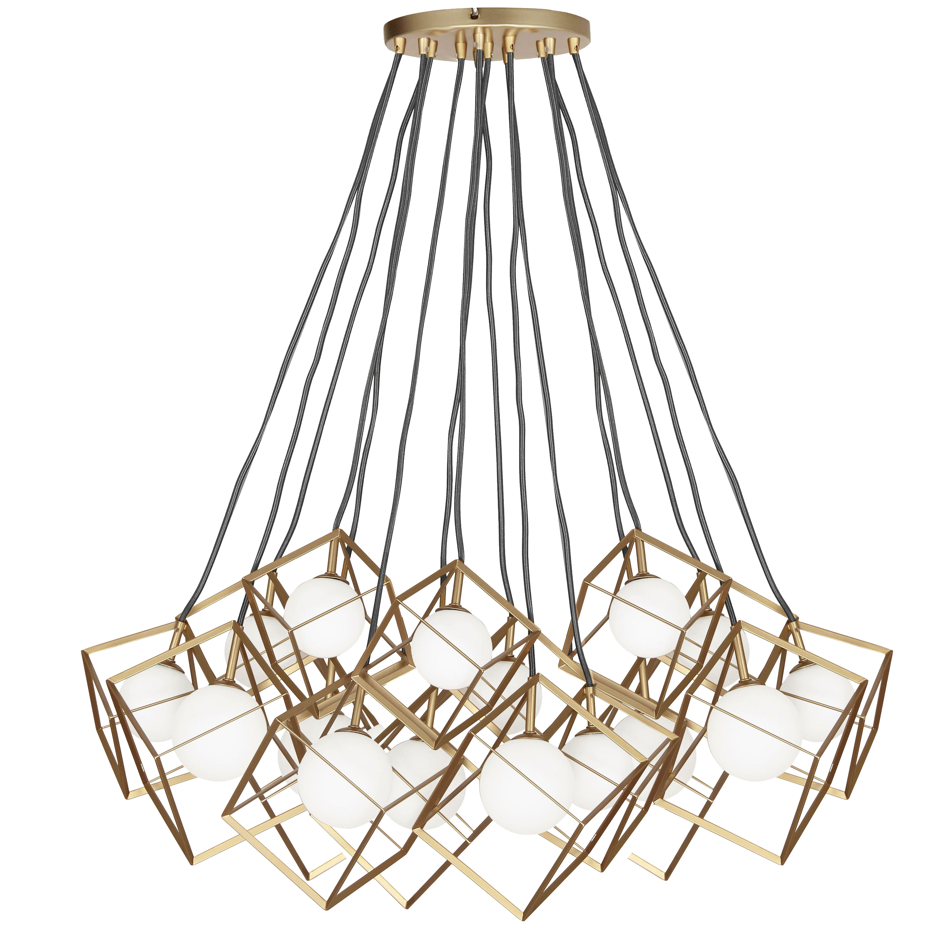 16 Light Halogen Pendant, Gold with White Glass
