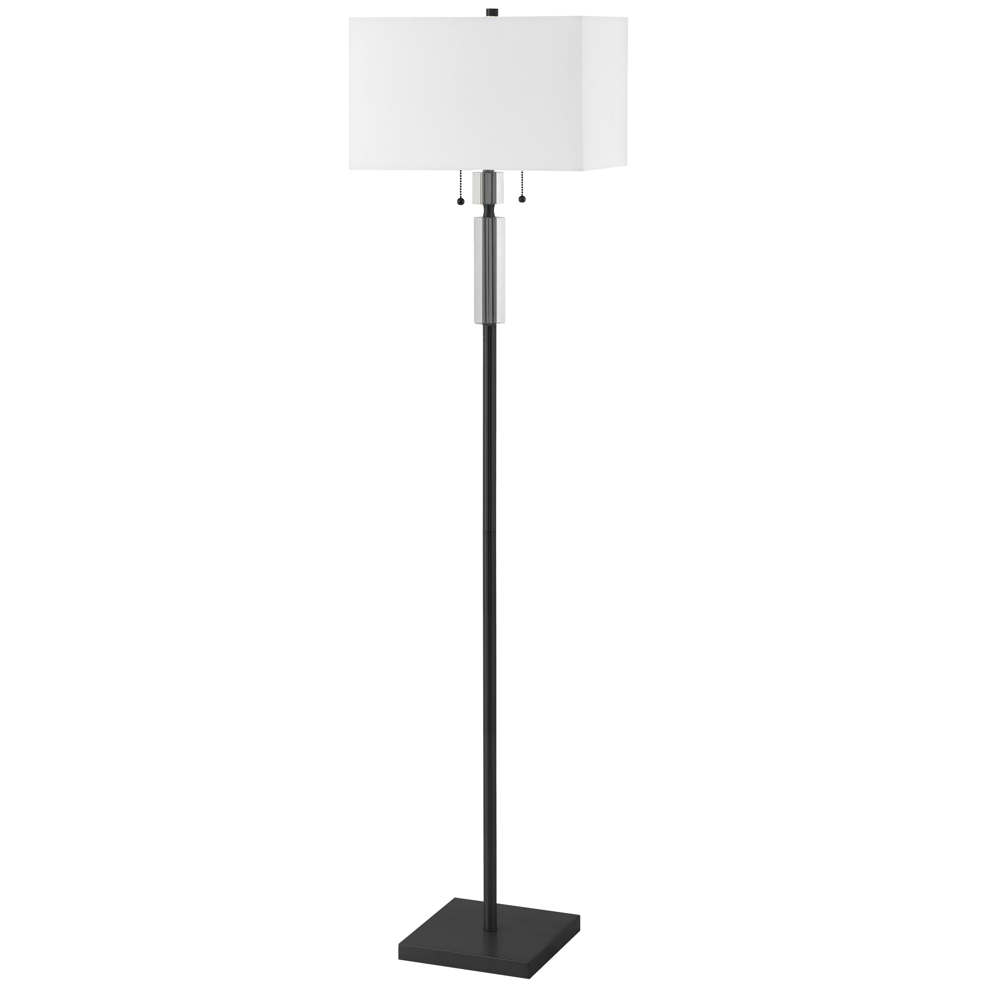 2 Light Incandescent Floor Lamp Matte Black with White Shade