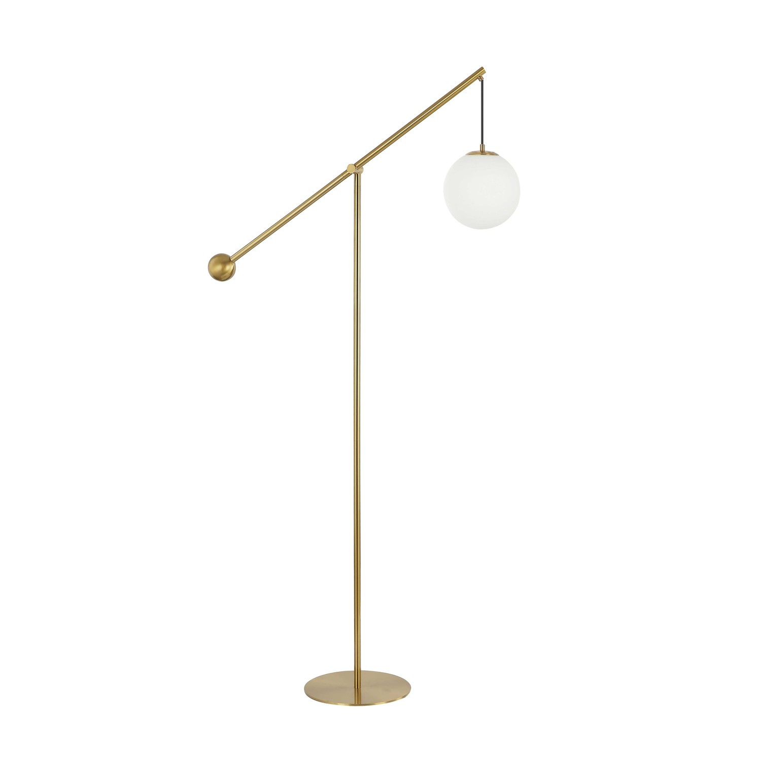 1 Light Incandescent Floor Lamp Aged Brass with Opal Glass