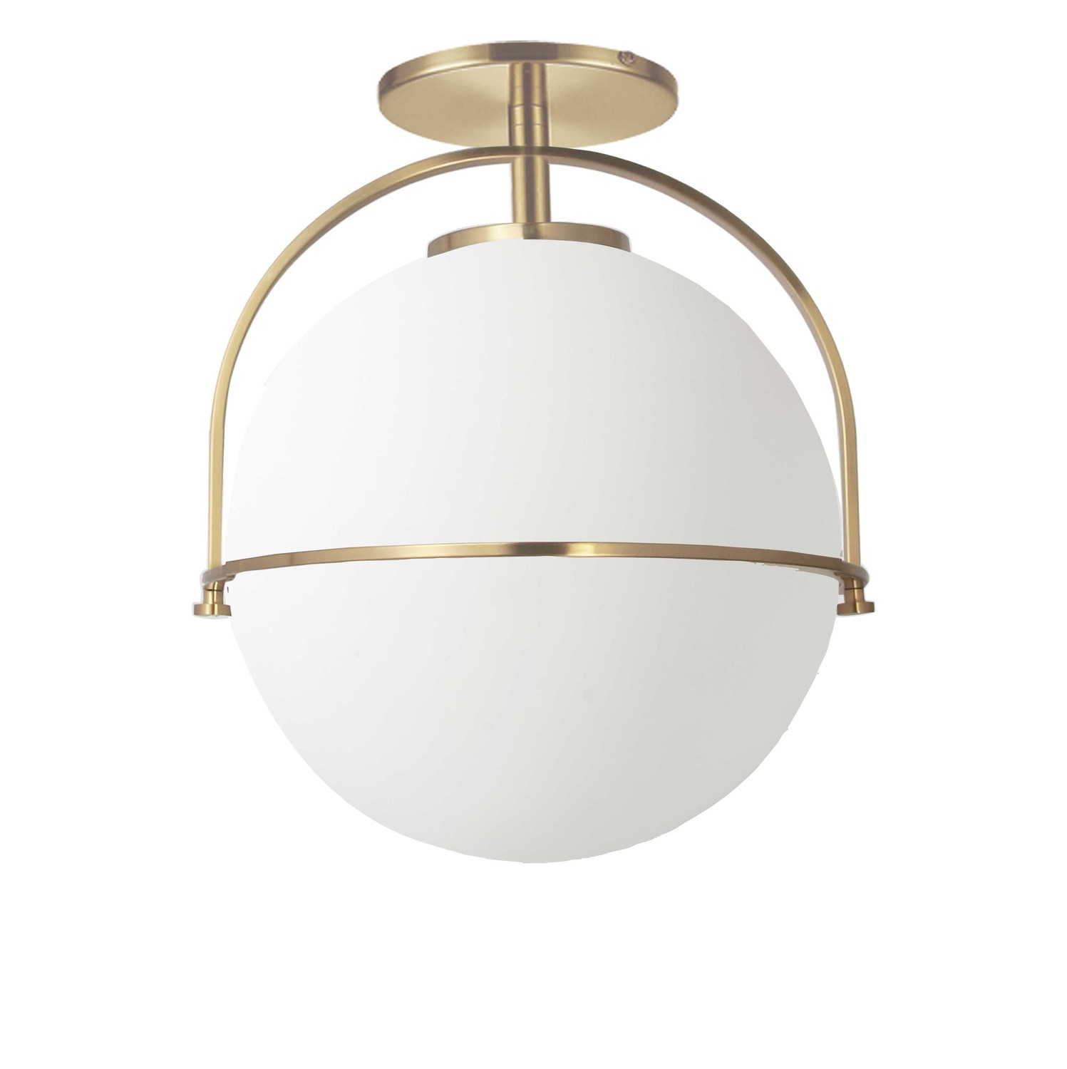 1 Light Incandescent Semi-Flush Aged Brass with White Opal Glass