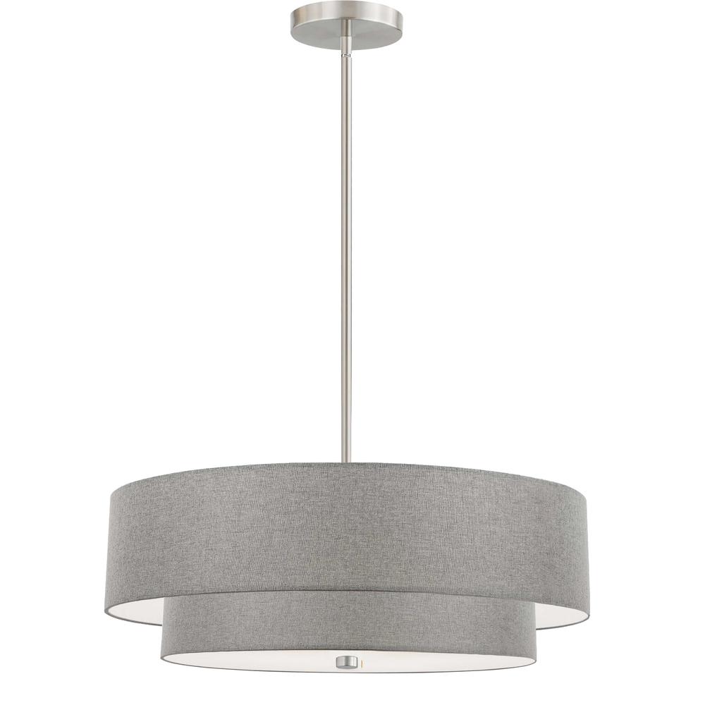 4 Light Incandescent 2 Tier Pendant, Satin Chrome with Grey Shade   (571-224P-SC-GRY)