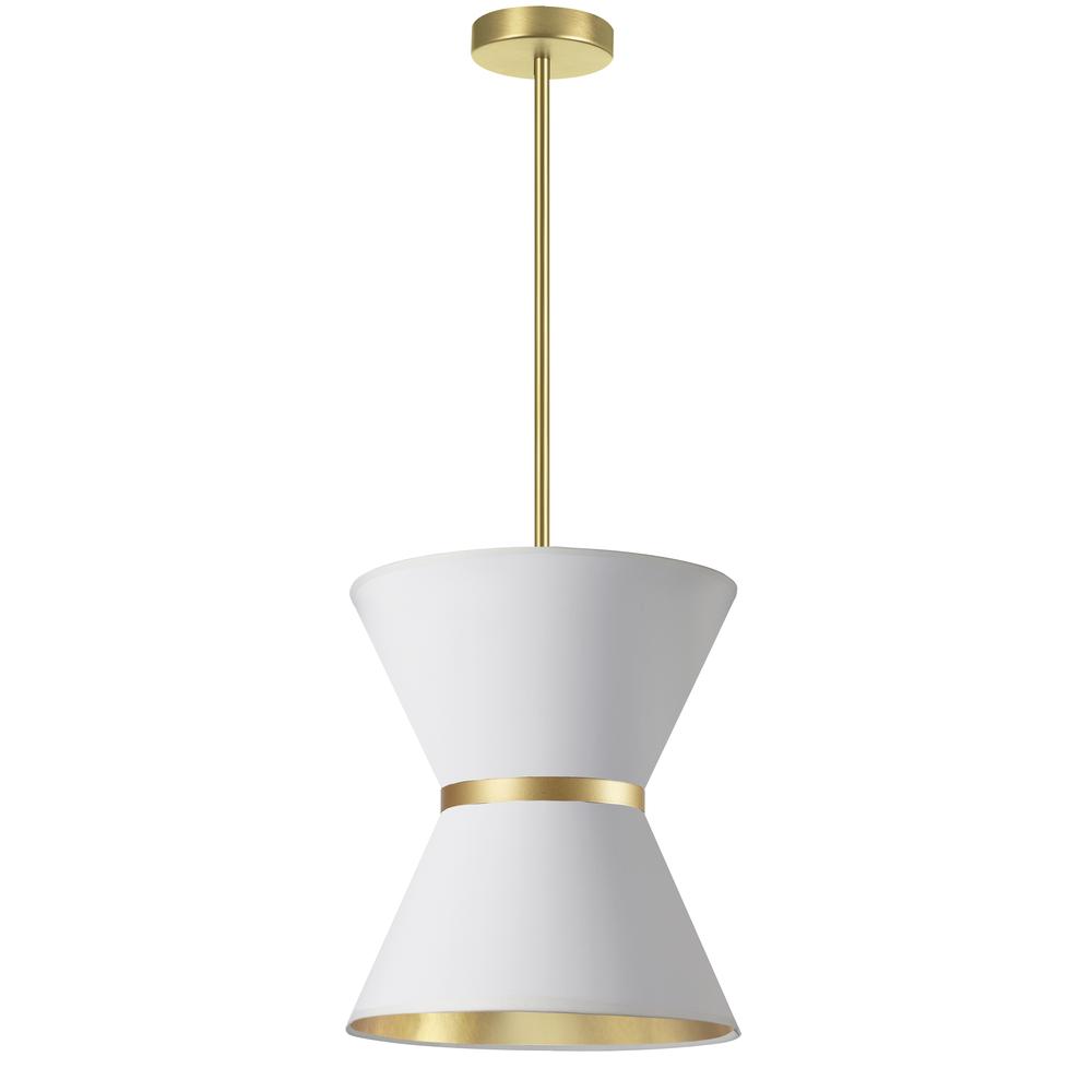 1 Light Incandescent Pendant, Aged Brass with Gold Ring White / Gold Shade   (CTN-121P-AGB-692)