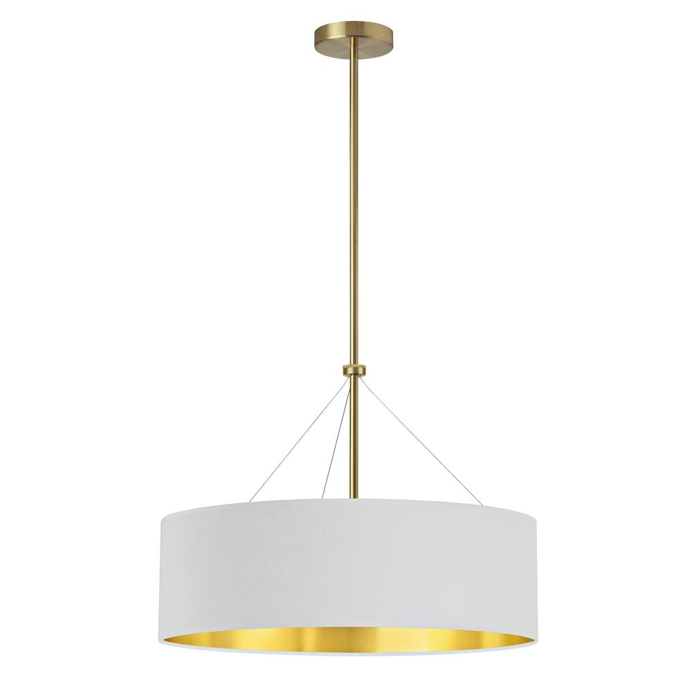 4 Light Incandescent Chandelier, Aged Brass with White / Gold Shade     (PLV-224C-AGB-692)