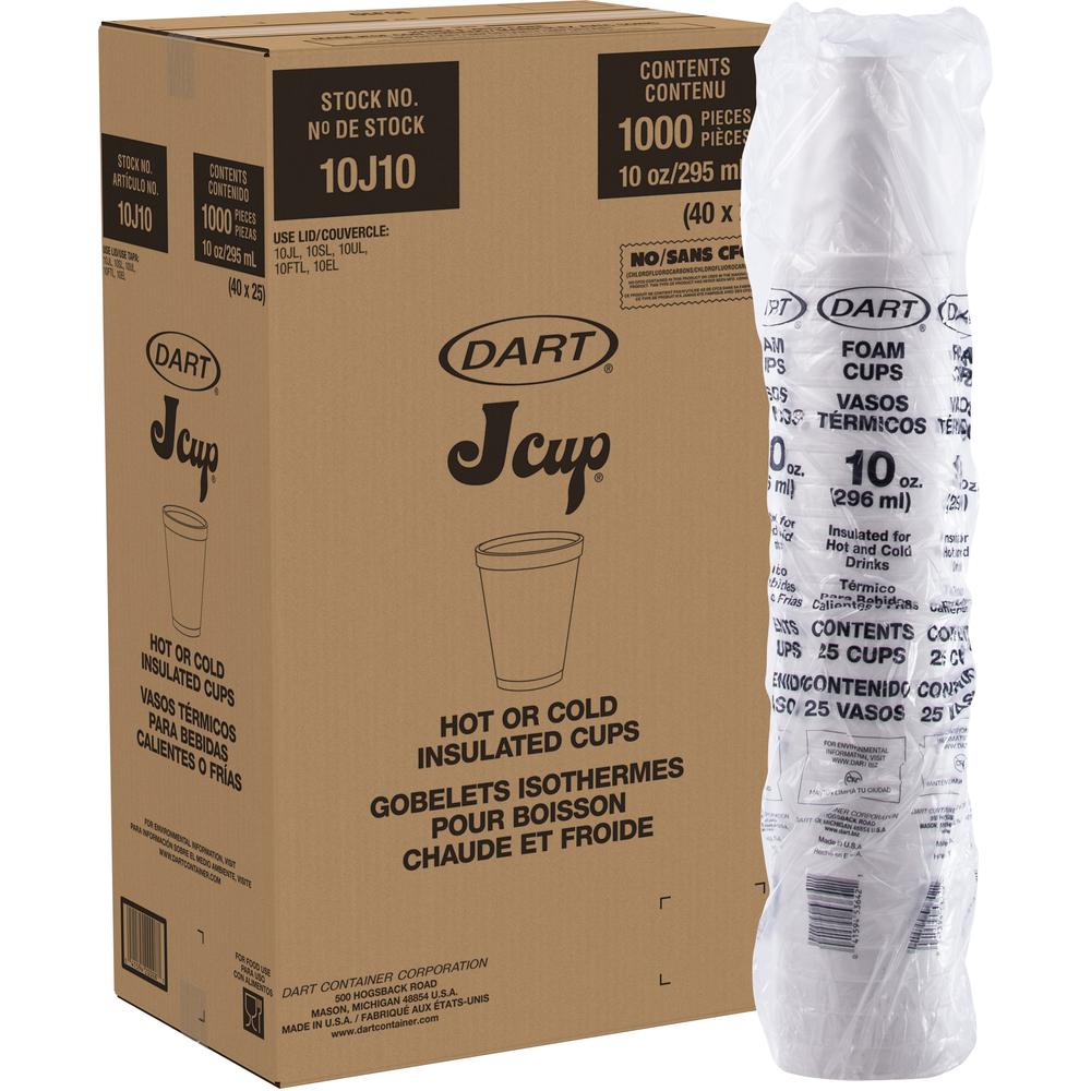 Dart Insulated Foam Cups - 25 / Bag - 10 fl oz - 40 / Carton - White - Foam - Beverage