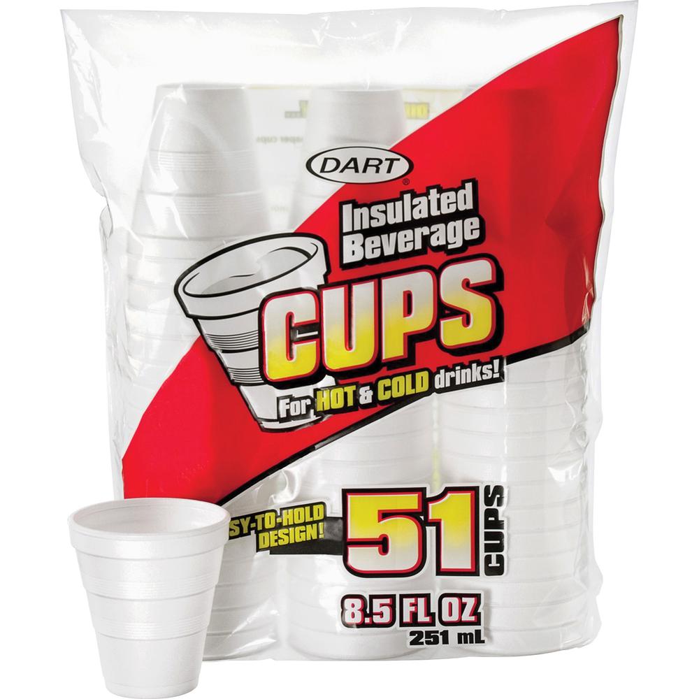 Dart Insulated Beverage Cups - 51 / Bag - 8.50 fl oz - 24 / Carton - White - Foam - Hot Drink, Cold Drink, Coffee, Hot Chocolate