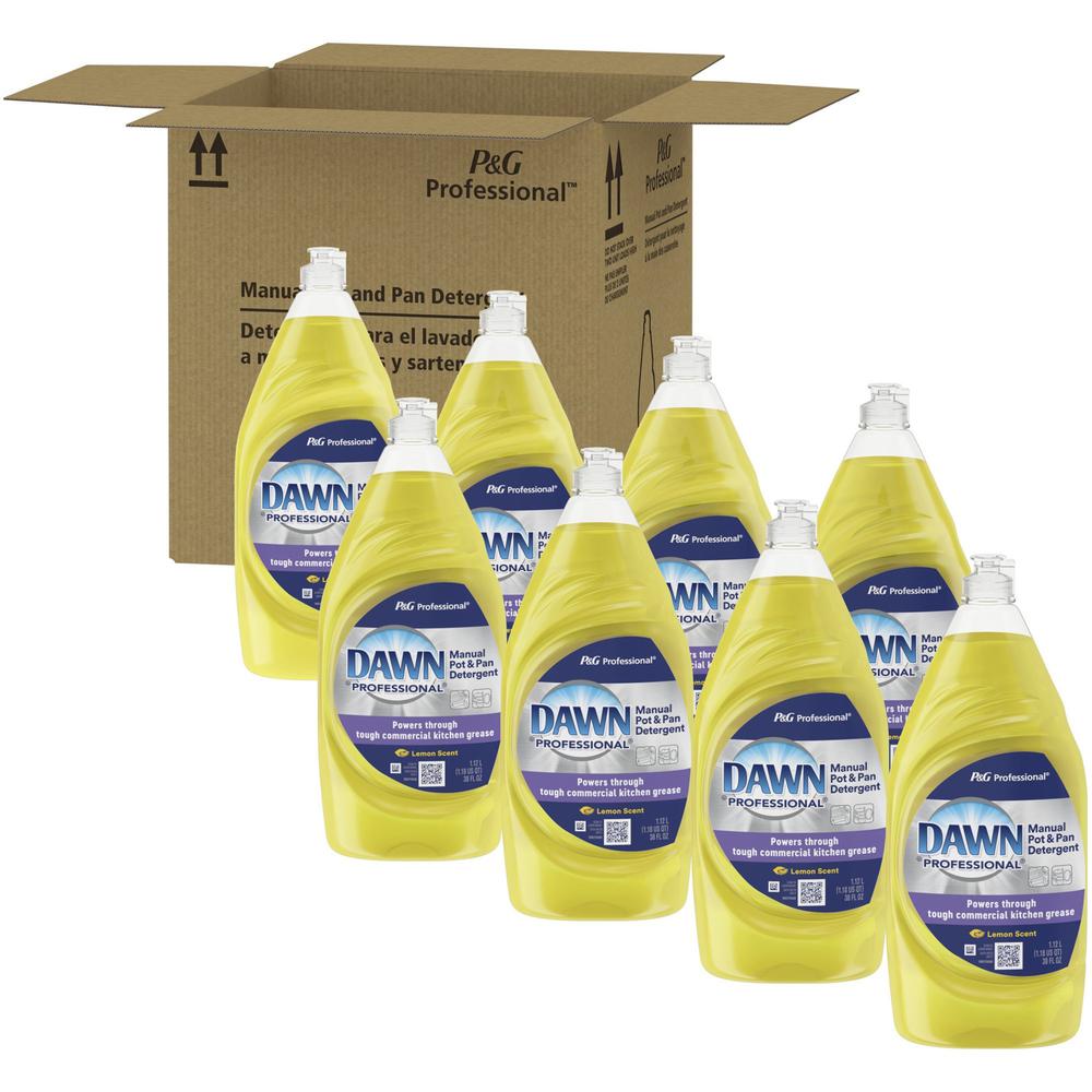Dawn Manual Pot/Pan Detergent - Concentrate Liquid - 38 fl oz (1.2 quart) - Lemon Scent - 8 / Carton - Yellow