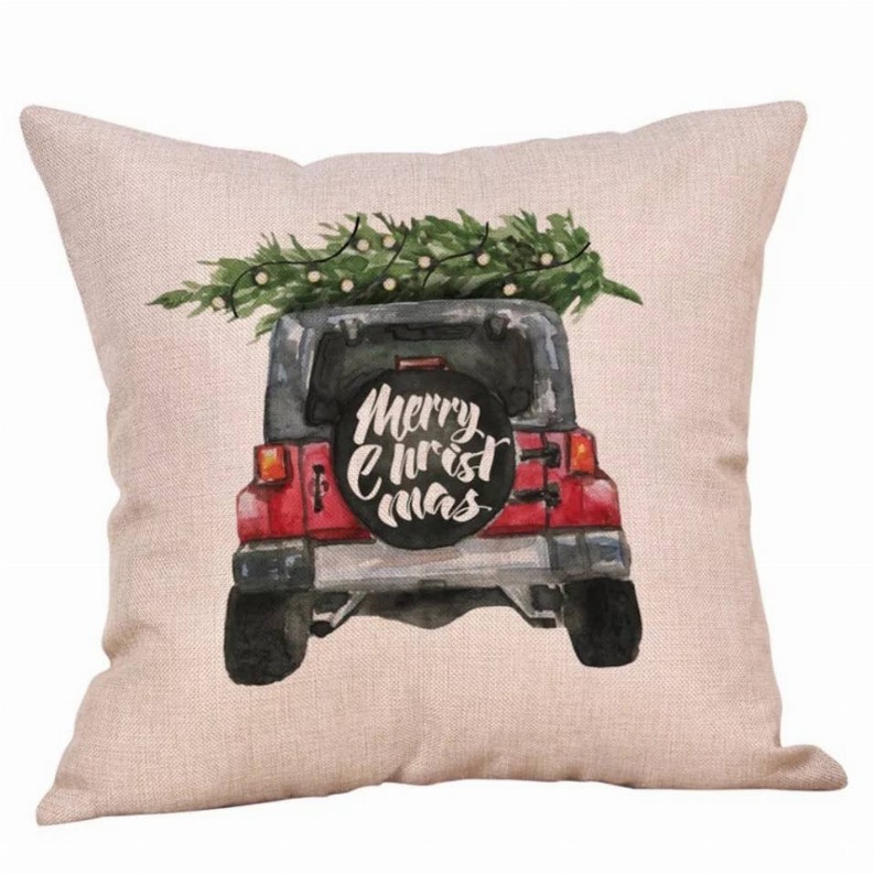 Christmas Jeep Throw Pillow Cover, 18X18 Inch