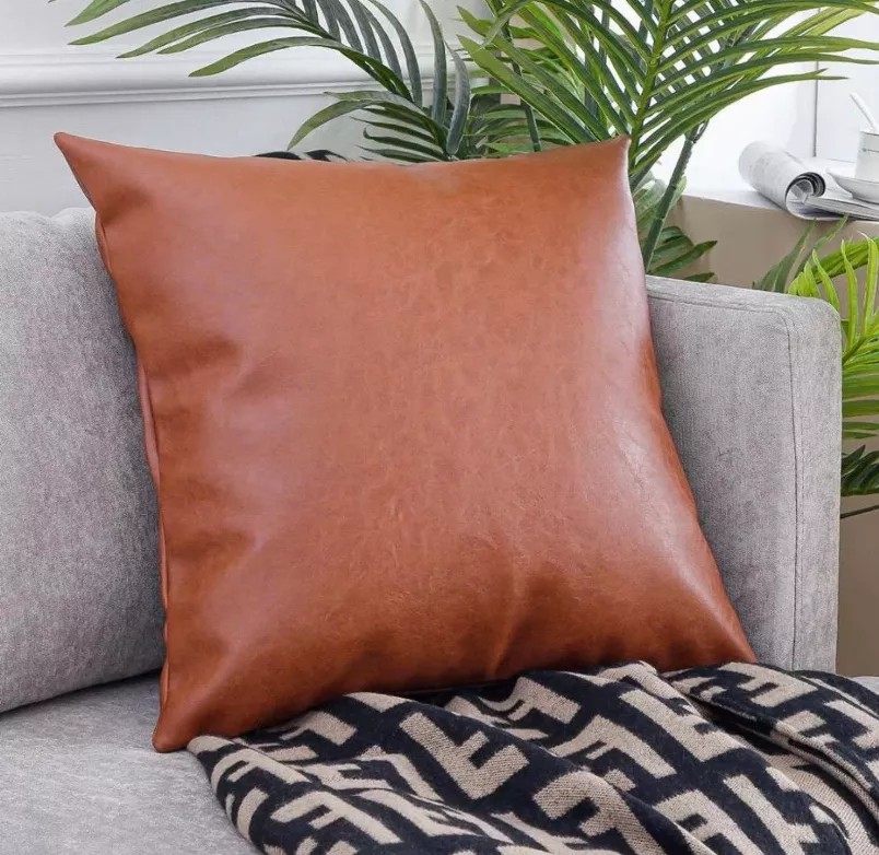 Faux Leather Throw Pillow Cover - 22x22 inch Brown
