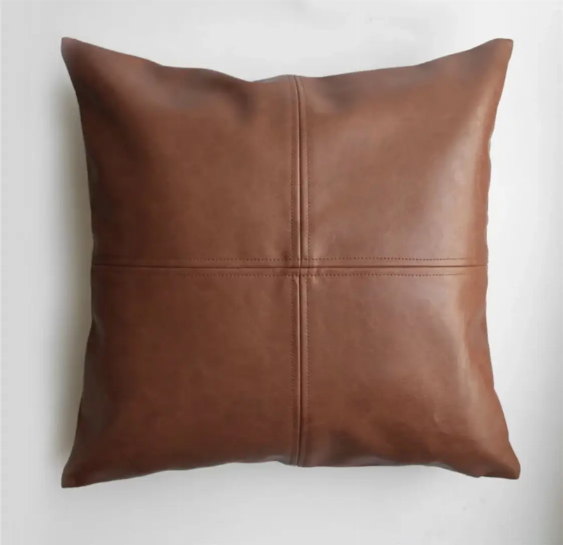 Faux Leather Throw Pillow Cover - 18x18 Brown