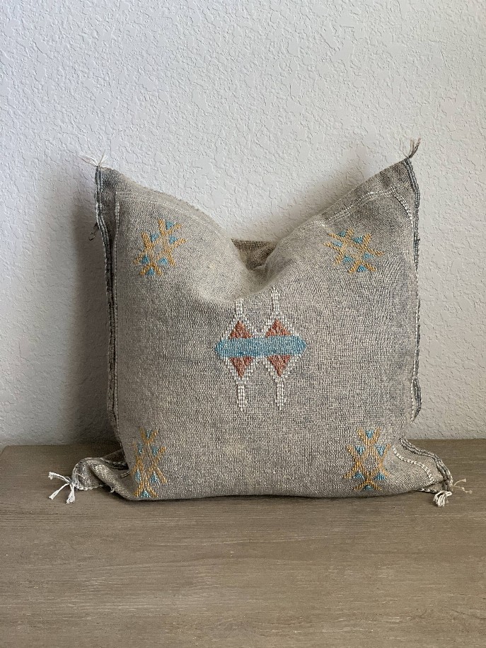 Handmade Cactus Silk Throw Pillow Covers - 18x18/20x20 Gray