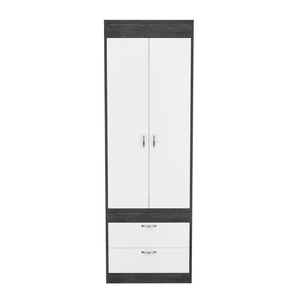 DEPOT E-SHOP Portugal Armoire, Two-Door Armoire, Two Drawers, Metal Handles, Rod, Smoky Oak/White, For Bedroom