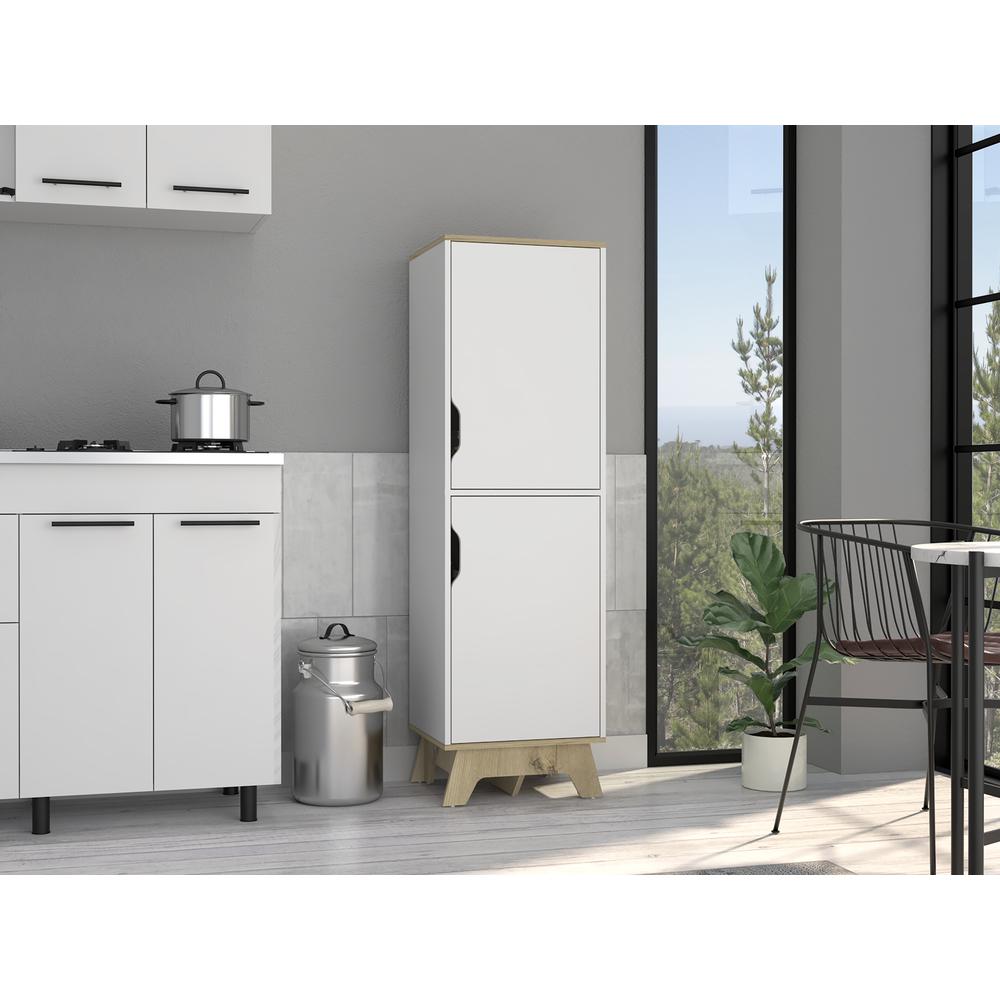DEPOT E-SHOP Dahoon Single Kitchen Pantry-Two-Doors Cabinets, Four Shelves, Wooden Base-White/Light Oak, For Kitchen