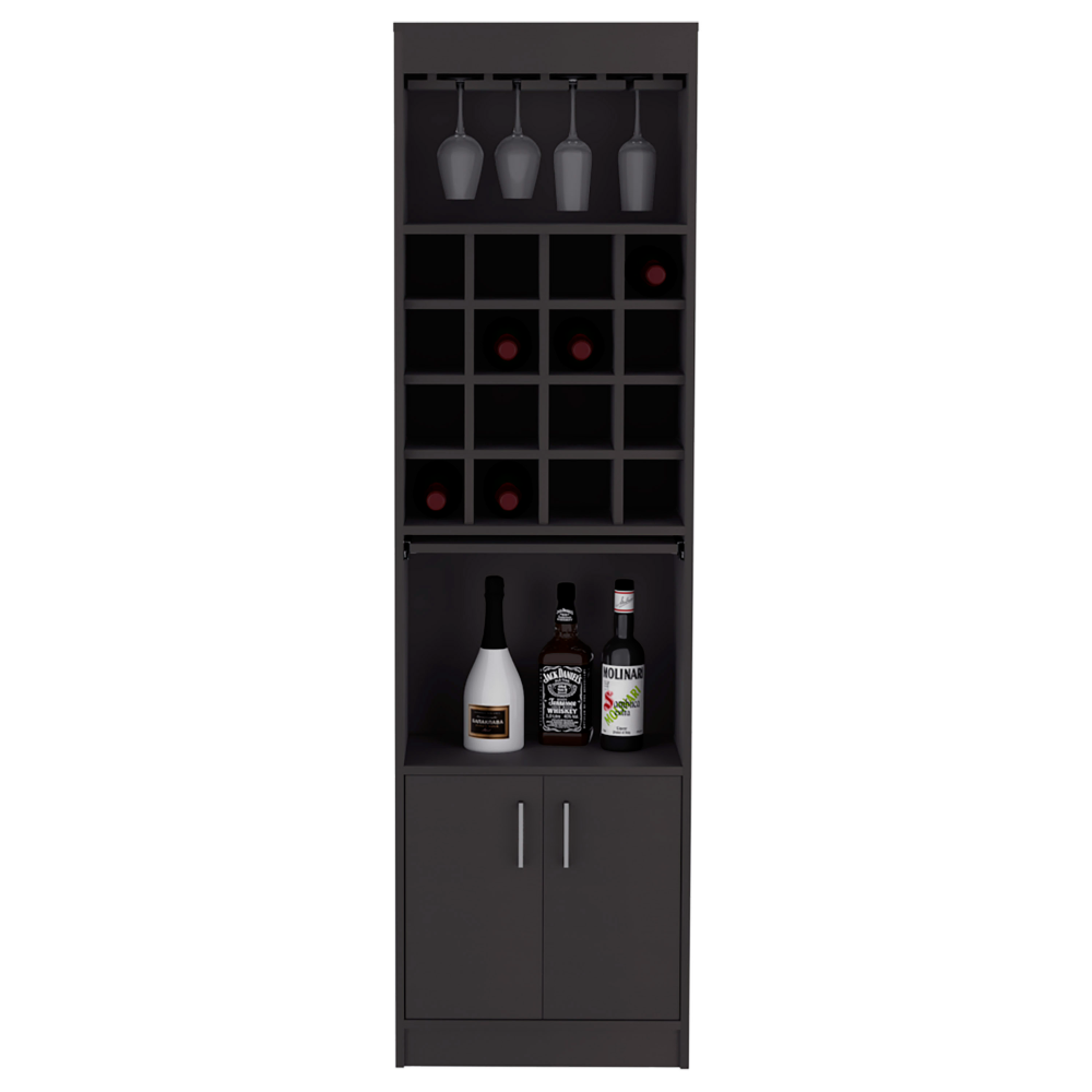 Depot E-Shop Athens Kava Bar Cabinet, 16 Built-in Wine Rack, Two Door Cabinet, Two Shelves, Black