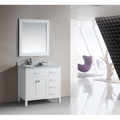 London 36" Single Sink Vanity Set in White Finish with Drawers on the Right