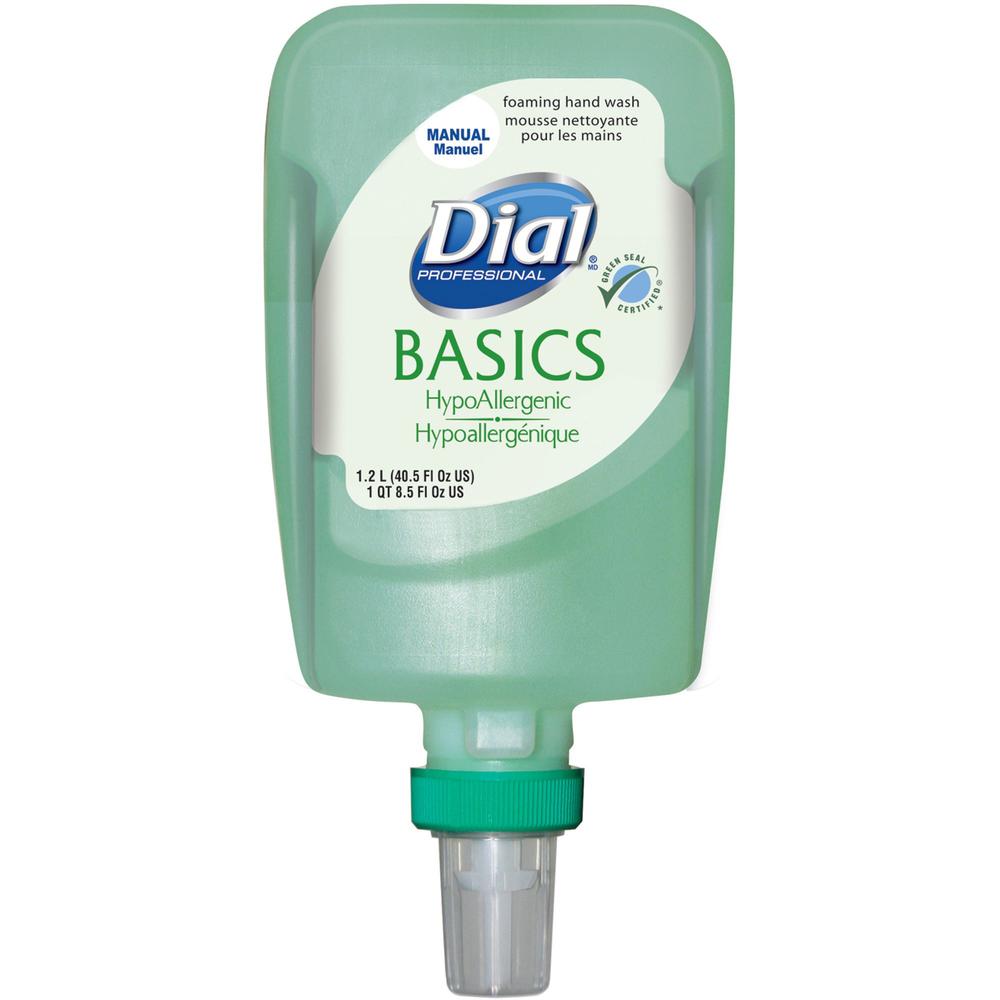 Dial FIT Manual Refill Basics Foam Hand Wash - 40.6 fl oz (1200 mL) - Pump Bottle Dispenser - Kill Germs - Hand - Green - 3 / Ca