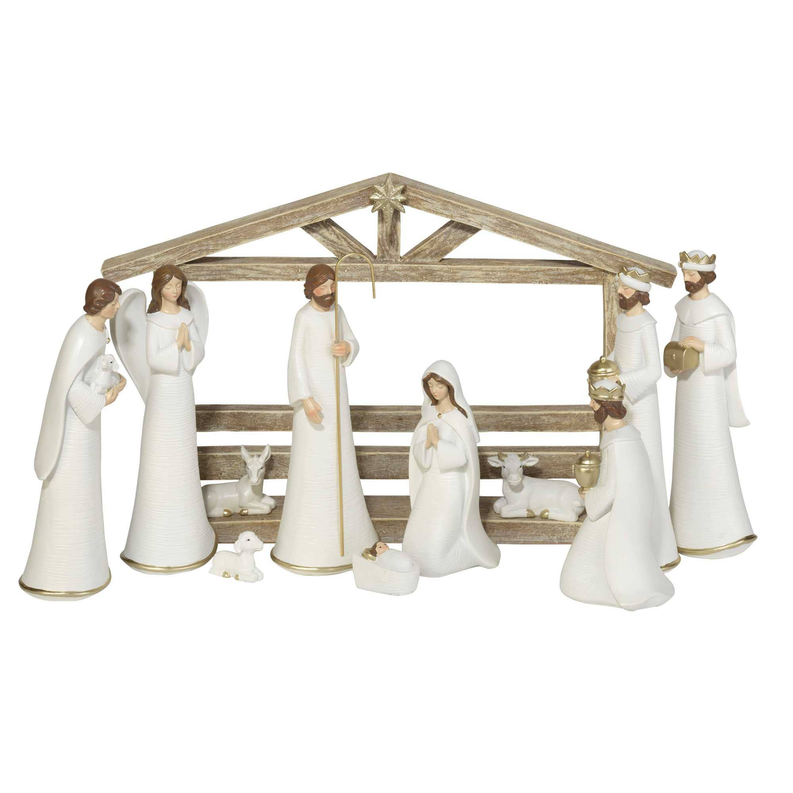 11 Piece Nativity With Creche 