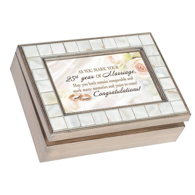 25Th Year Of Marriage Brushed Pearl Music Box