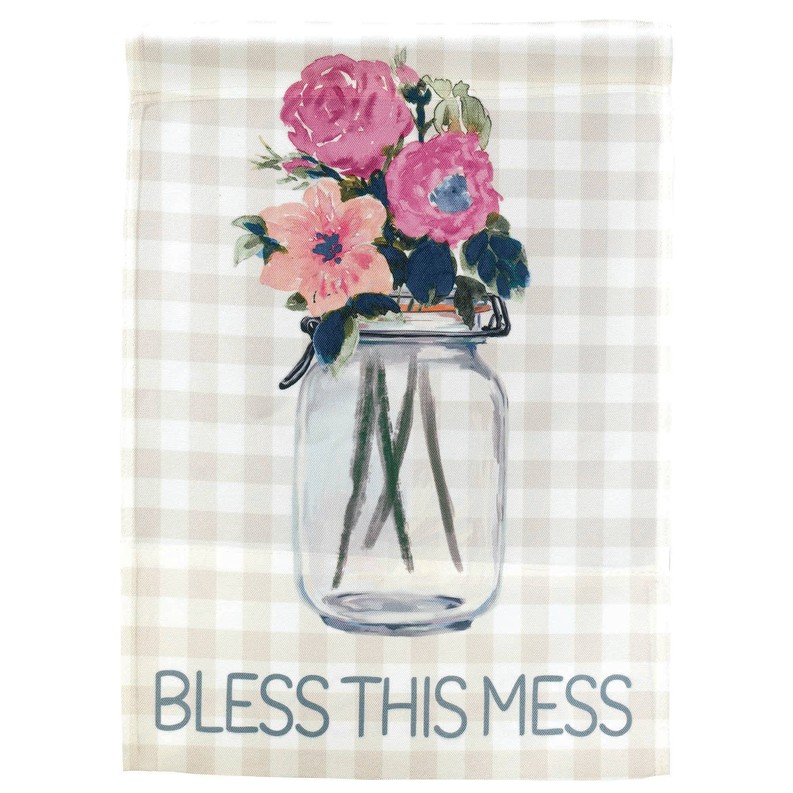 Bless This Mess Jar Flowers Print Flag