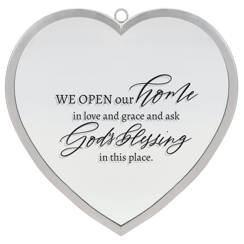 Heart Mirror We Open Our Home Lrg Silver