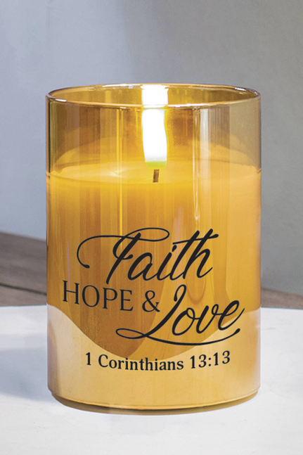 Led Candle Faith Hope & 1 Cor. 13:13 