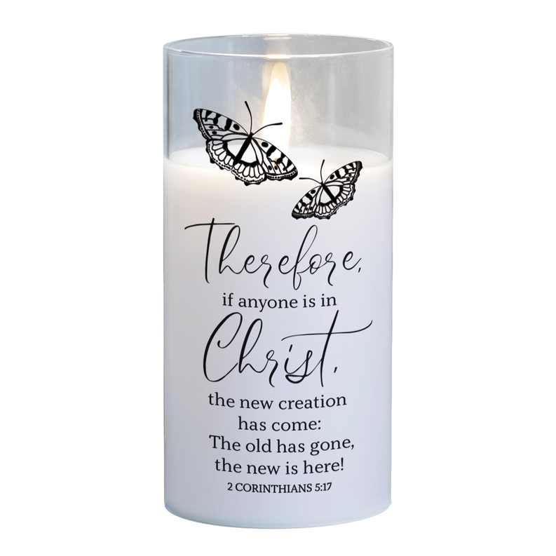 LED Candle Anyone Is In Christ 6in White