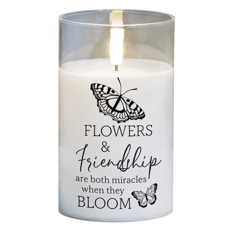 LED Candle Flowers&Friendship 5in White
