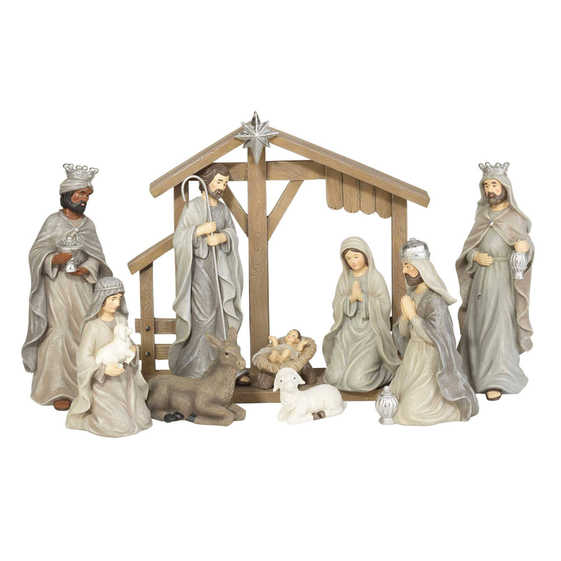 10 Piece Nativity W/Creche