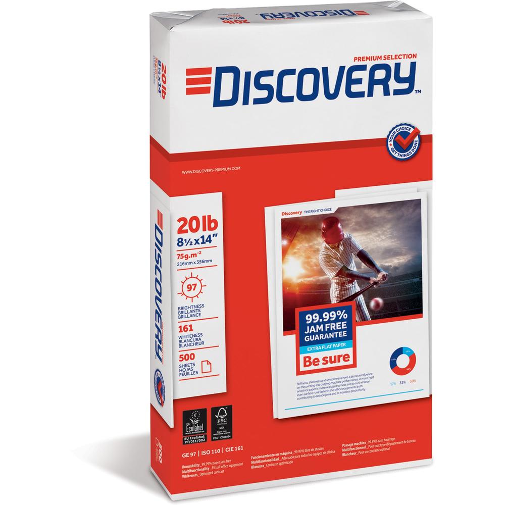 Discovery Premium Multipurpose Paper - Anti-Jam - White - 97 Brightness - Legal - 8 1/2" x 14" - 20 lb Basis Weight - 5000 / Car
