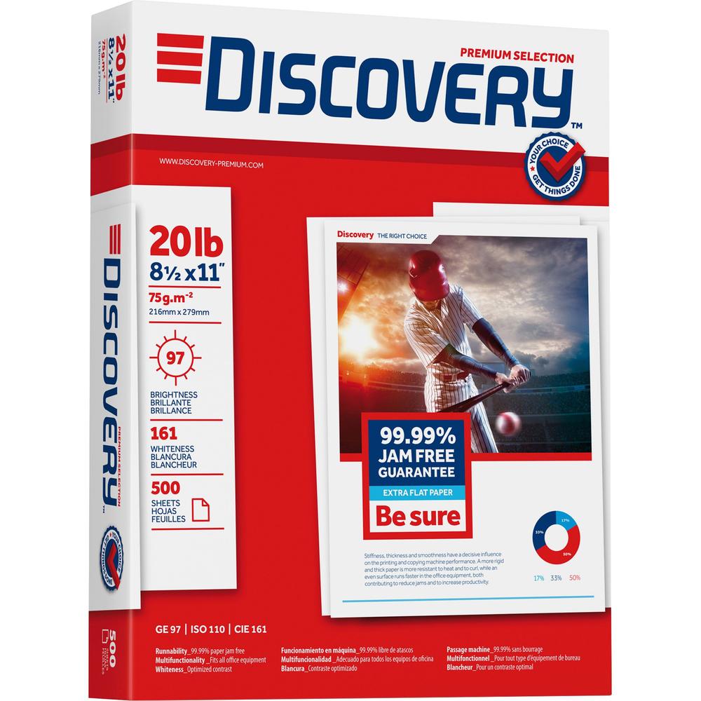 Discovery Premium Multipurpose Paper - Anti-Jam - Ultra White - 97 Brightness - Letter - 8 1/2" x 11" - 20 lb Basis Weight - 250