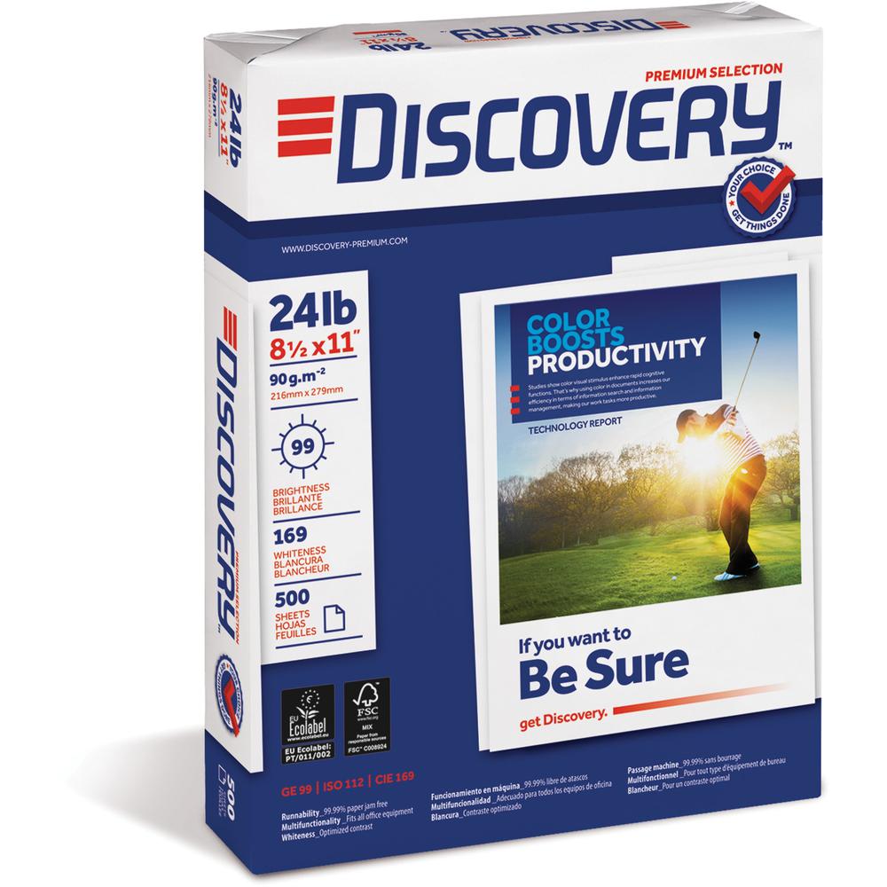 Discovery Premium Multipurpose Paper - Anti-Jam - White - 99 Brightness - Letter - 8 1/2" x 11" - 24 lb Basis Weight - 5000 / Ca