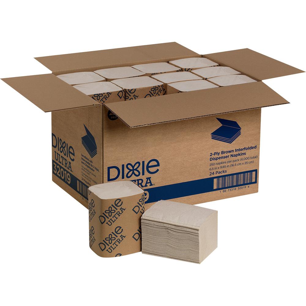 Dixie Ultra Interfold Napkin Dispenser Refill - 2 Ply - Interfolded - 6.50" x 9.85" - Brown - Embossed, Absorbent, Bio-base