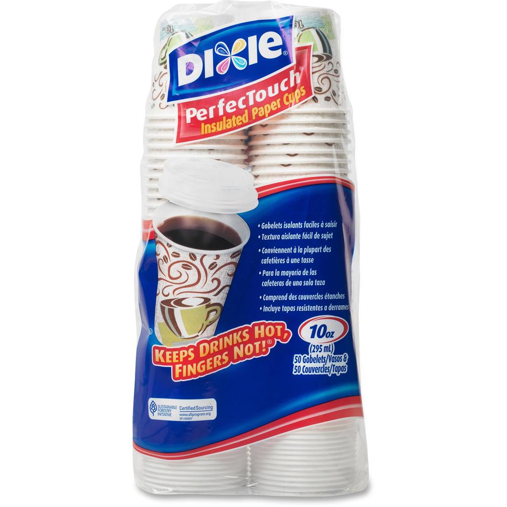 Dixie PerfecTouch Hot Cups and Lid Set by GP Pro - 50 / Pack - 10 fl oz - 6 / Carton - White - Coffee, Hot Drink, Beverage