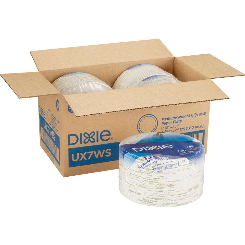 Dixie Pathways 7" Medium-weight Paper Plates by GP Pro - 125 / Pack - White - Paper Body - 4 / Carton