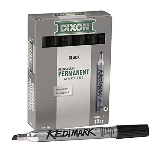 Dixon RediMark Chisel Tip Permanent Markers - Chisel Marker Point Style - Black - Metal Barrel - 12 / Box